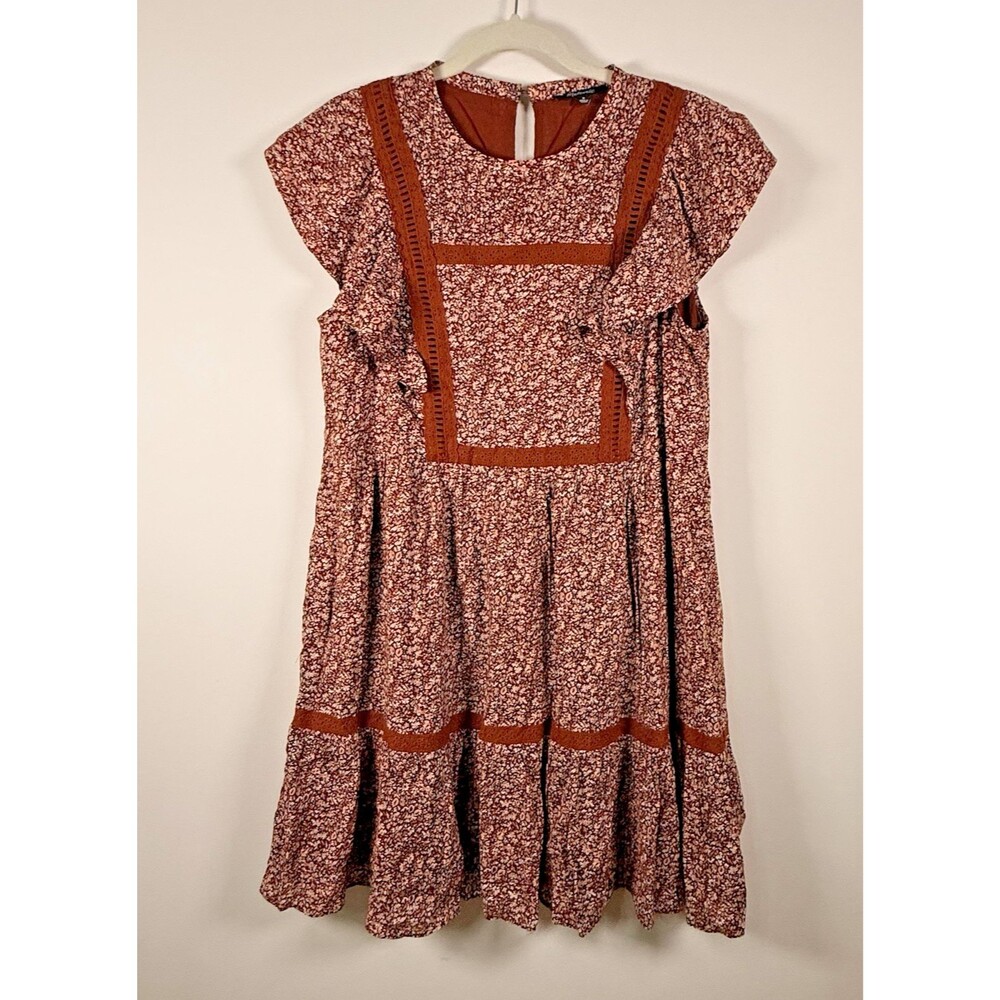 Madewell Brown White Floral Cap Sleeve Short Dress Zip - M